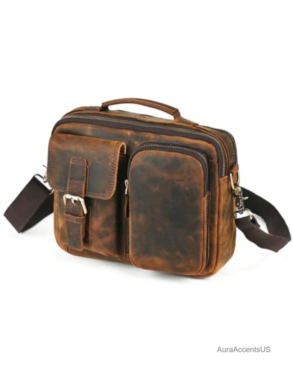 Genuine Leather Canvas Travel Tote Satchel Messenger Crossbody Bag